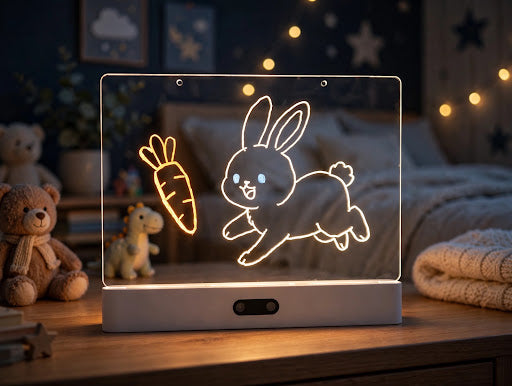 Meshkat Glow Board displaying an illuminated bunny and carrot drawing